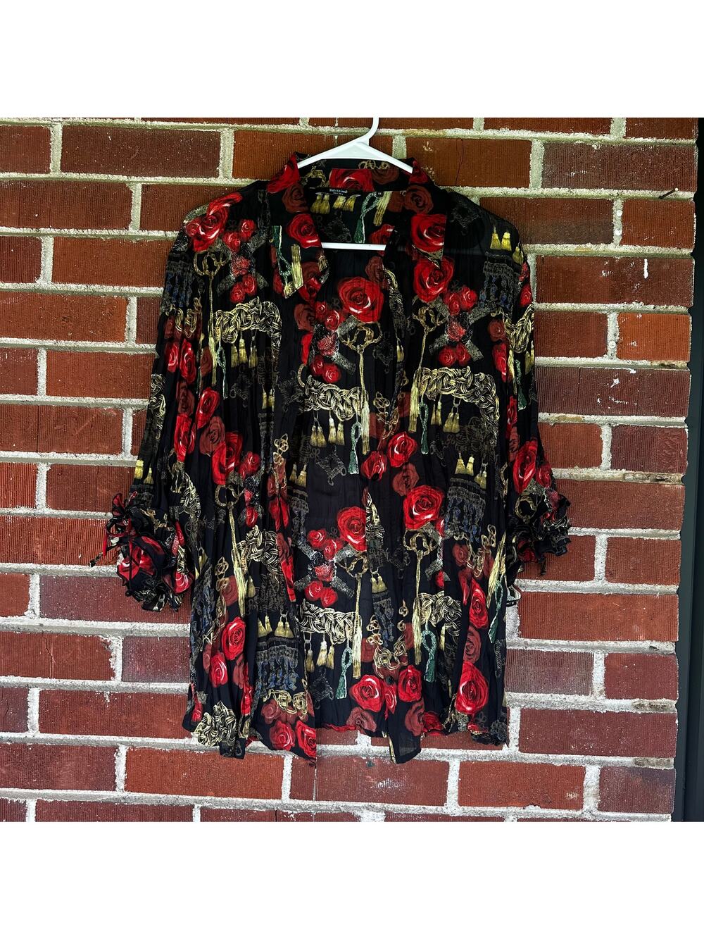 Belissimo New York Rose Print Sheer Button Up Blouse Gothic Romantic
